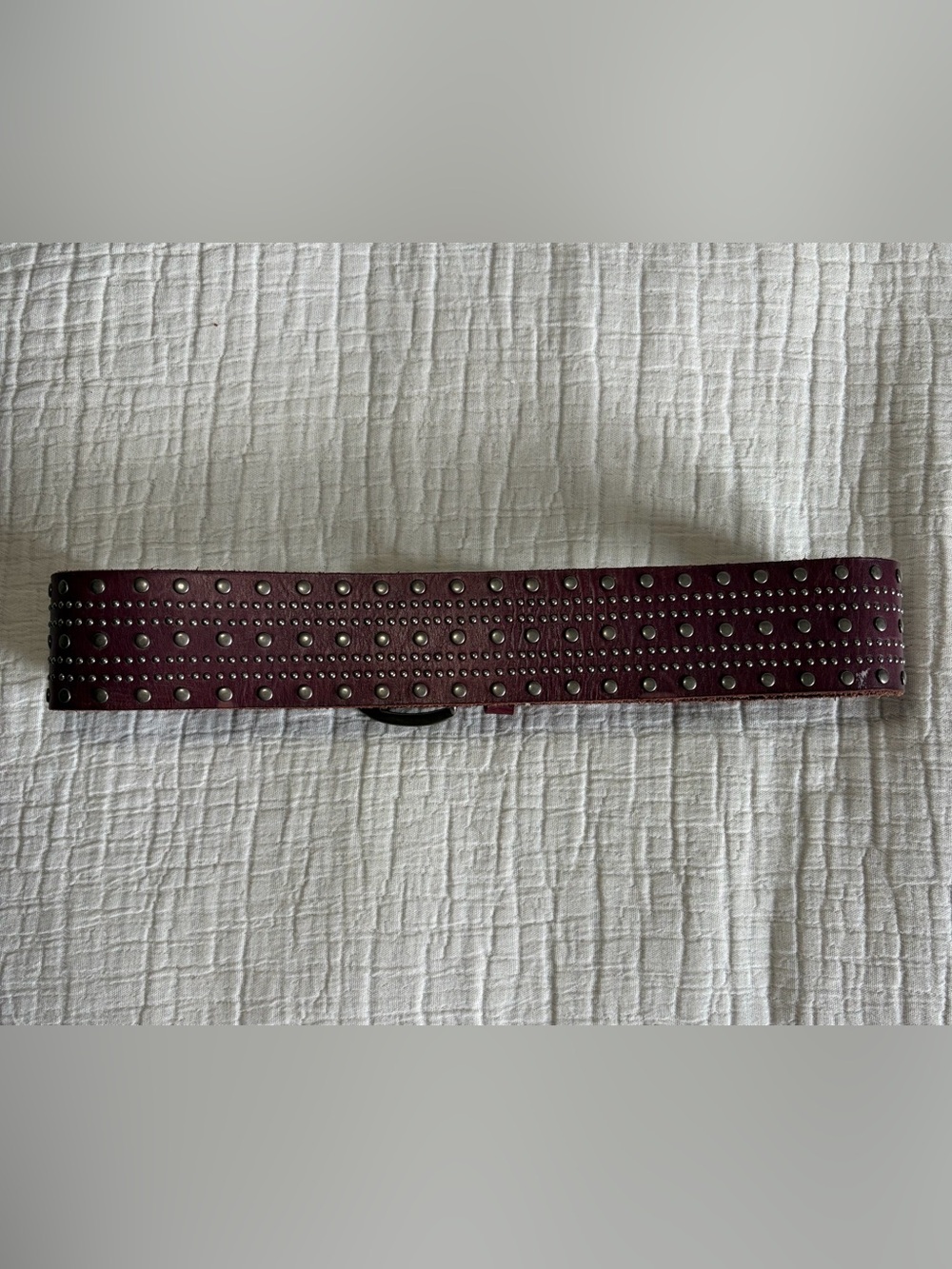 Rough Roses Genuine Leather Studded Belt Burgundy Wide Boho Western Sz S - Picture 3 of 5